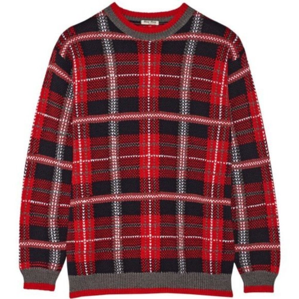 Miu Miu Red and Black Plaid Sweater